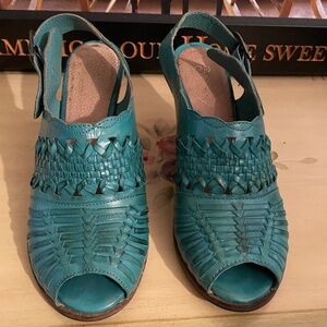 Seychelles Women’s Aqua Teal Open Toe Wedge Sandals Women Leather Sz 7
